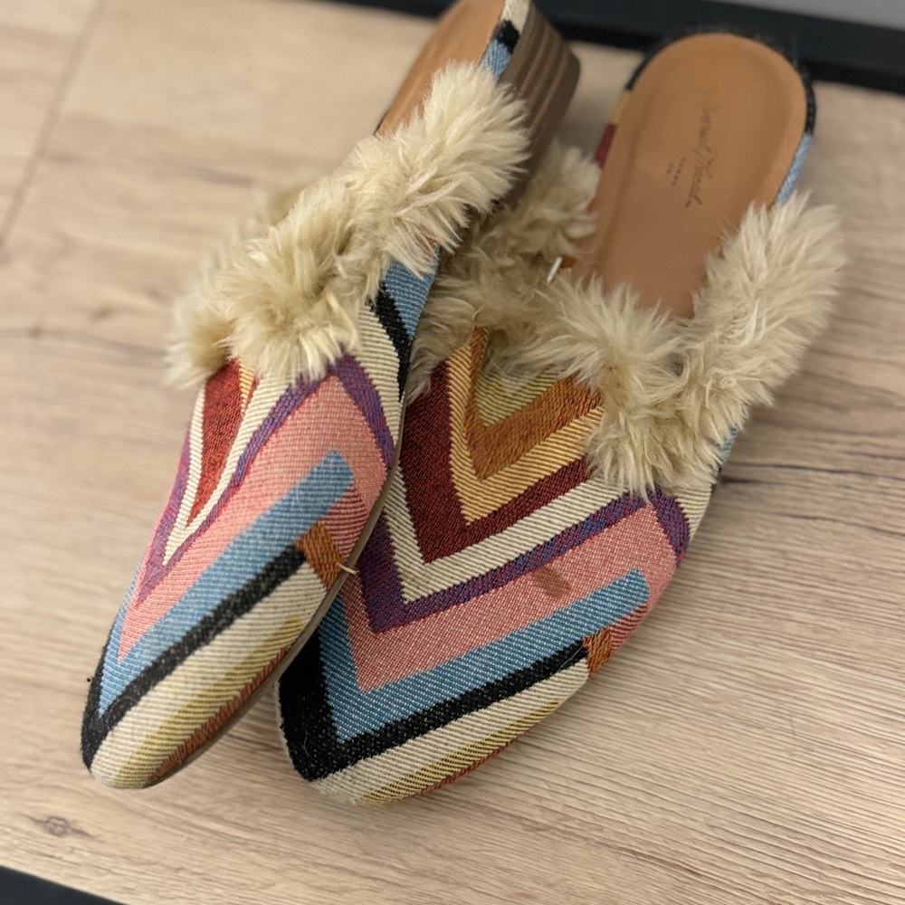 Colorful Chevron Fur-Lined Mules